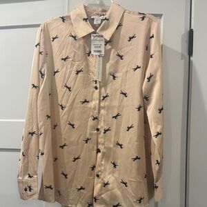 cupcakes & cashmere Tan Shirt with Black Horse Print